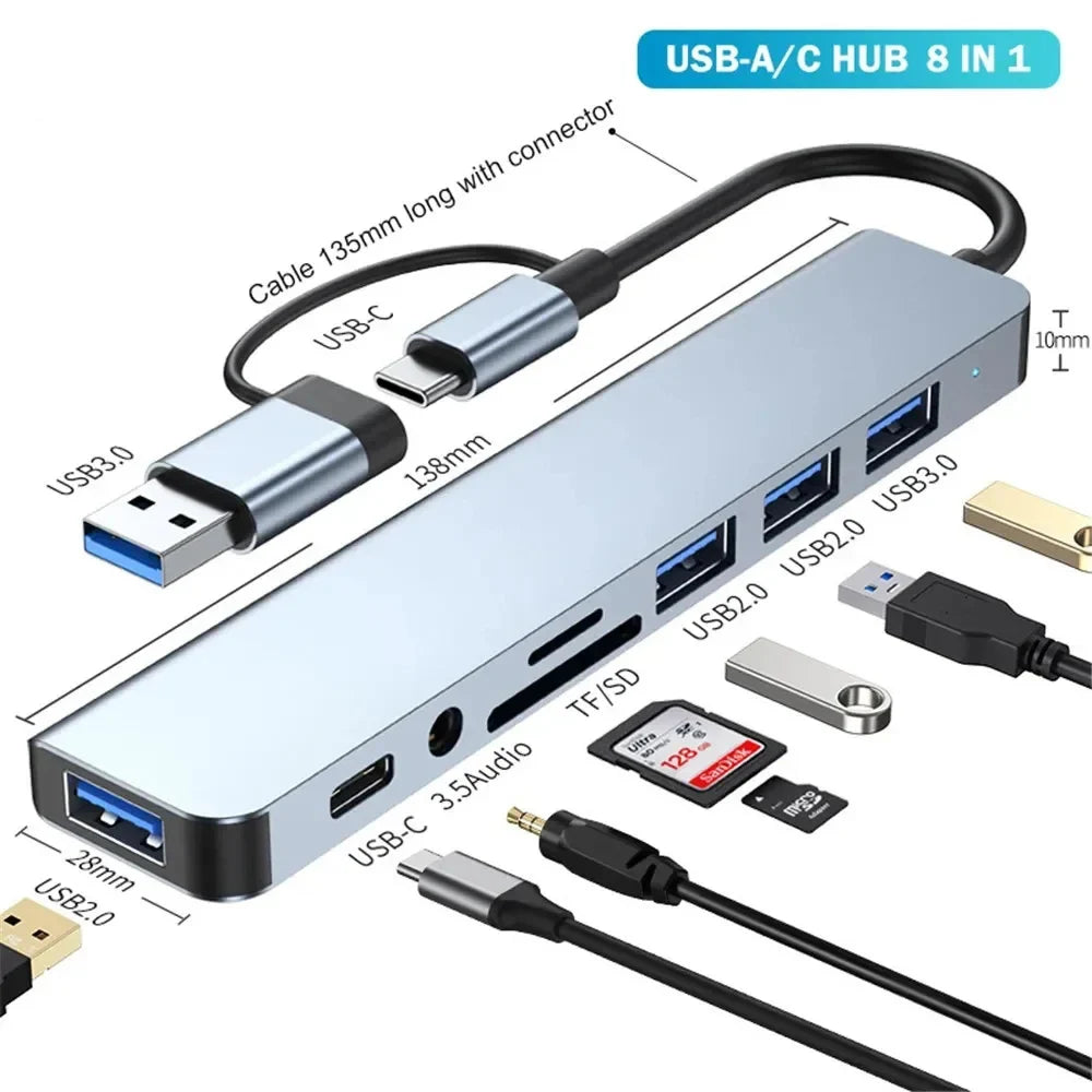 USB C Hub USB Splitter 8 in 1 USB Extender