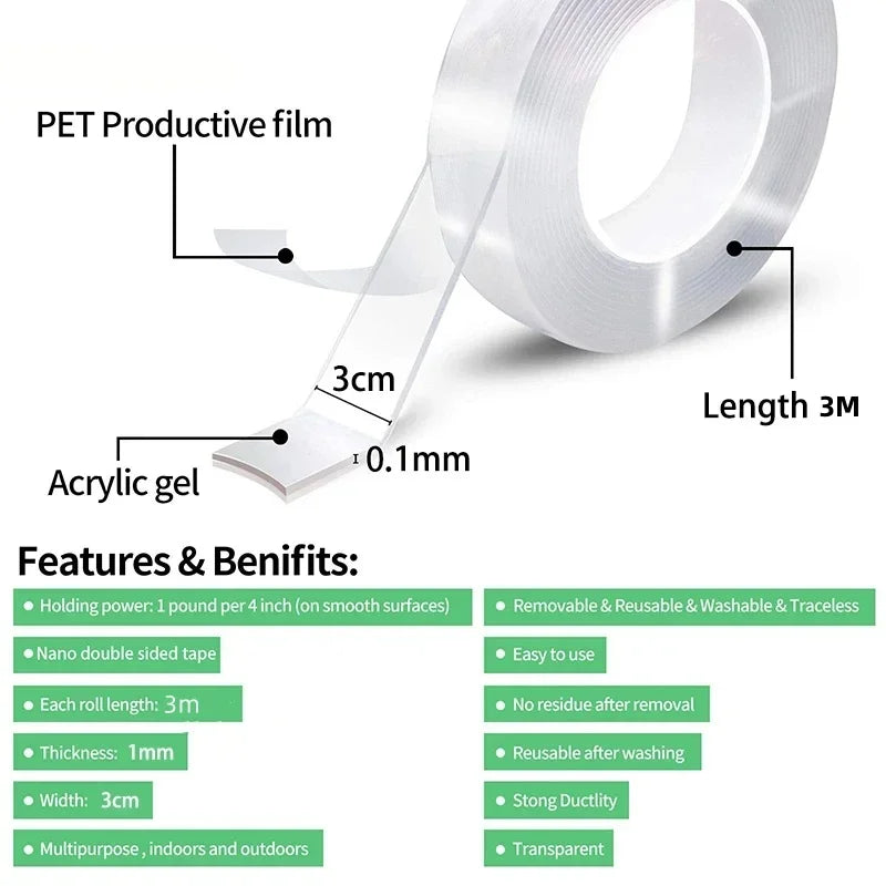 1 Roll Transparent Double Sided Nano Tape