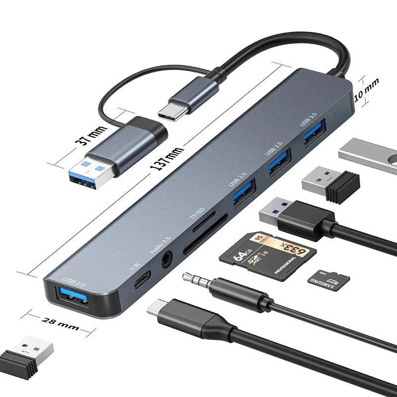 USB C Hub USB Splitter 8 in 1 USB Extender